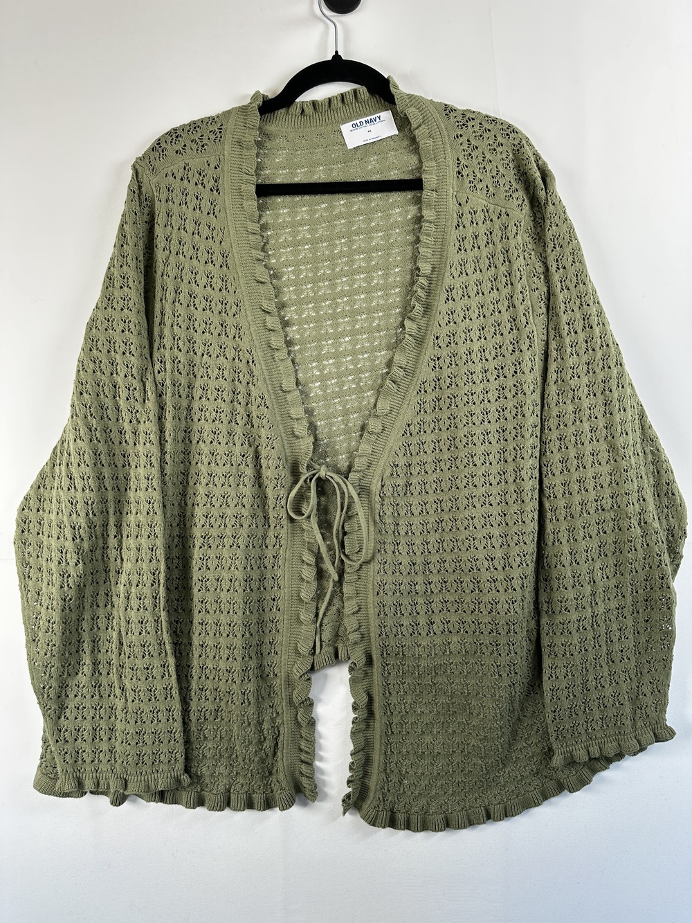 Old Navy Pointelle Knit Tie-Front Cardigan Olive Green Size 4X NWT
